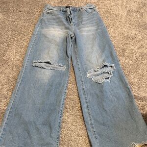 SWANK Light Blue Distressed Wide-Leg Jeans